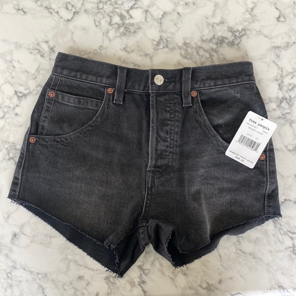 Free People Taliesin Cut Off Denim Shorts 24 black